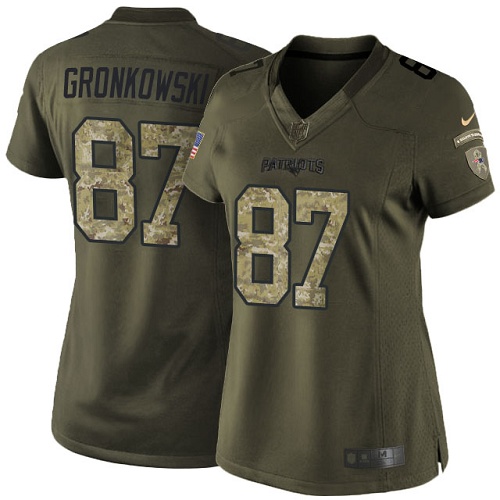 Women's Elite Rob Gronkowski Nike Jersey Green - #87 Salute to Service NFL New England Patriots